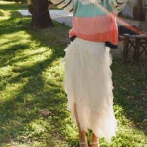 3BN Night Out Tulle Midi Skirt Cream Small